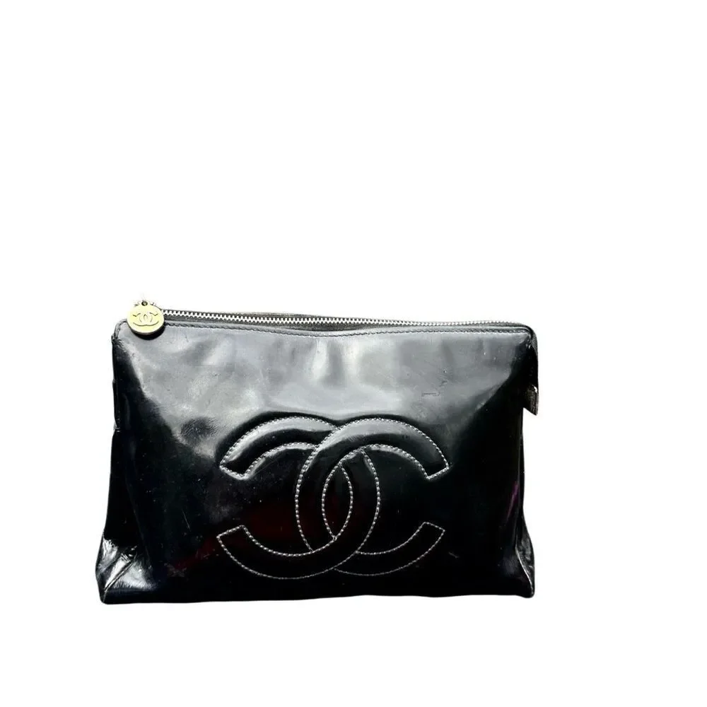Chanel Black Pouch Bag with Iconic Logo added chain